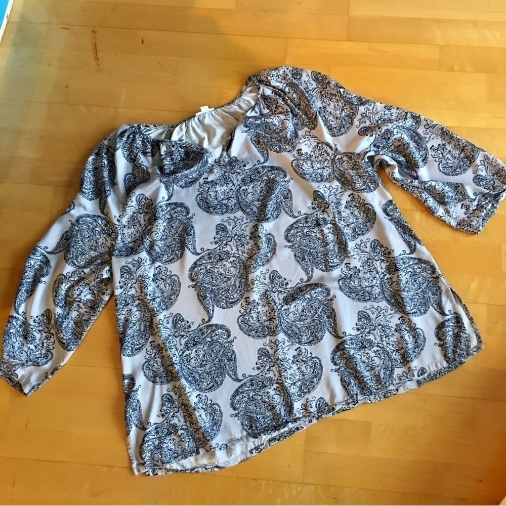 Pure Jill Abstract Paisley V-Neck Top Purple Black Size 2X